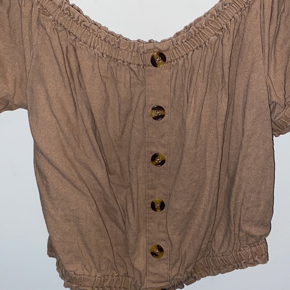 ReVamped Cropped Brown Ruffle Top - Picture 2 of 4